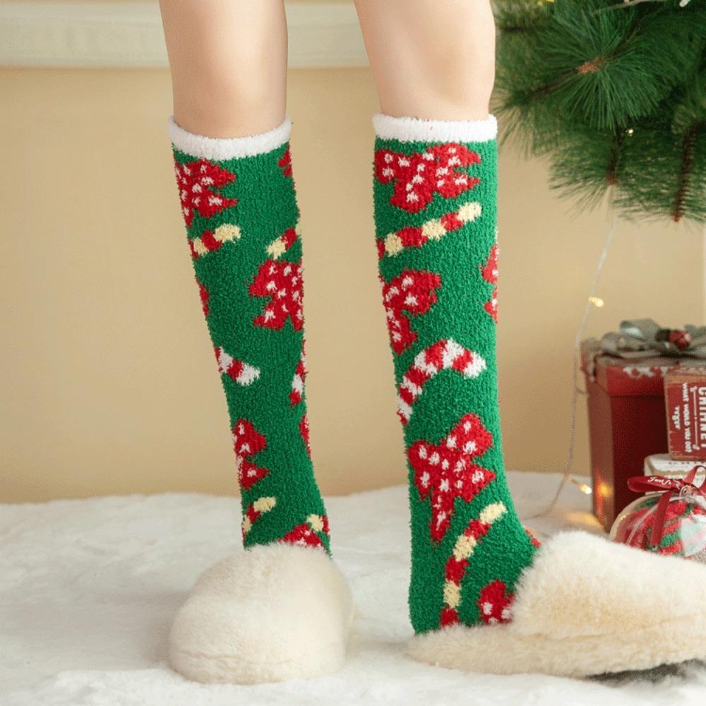 Thickened Floor Sleep Sock Coral Fleece Coral Plush Socks New Long Christmas Socks  Christmas