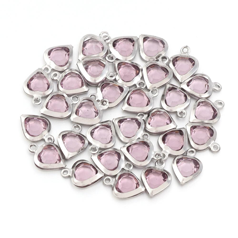 10pcs/lot Color Heart Crystal Charms Stainless Steel Edged Pendants for DIY Necklace Earring Bracelet Jewelry Making Accessories