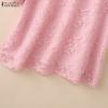 ZANZEA Women Stand Collar Loose Casual Lace Patchwork Short Sleeve Blouse