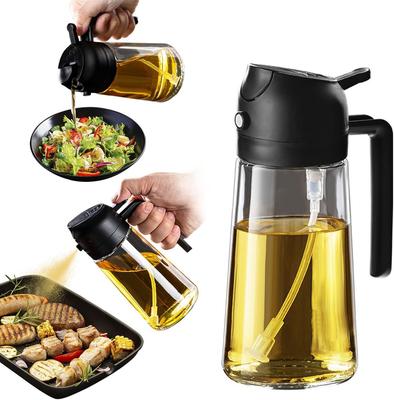 16oz/470ml Olivenöl-Sprüher zum Kochen, 2-in-1-Olivenölspender für Küchengeräte, Heißluftfritteuse, Salat und Grillen, Schwarz