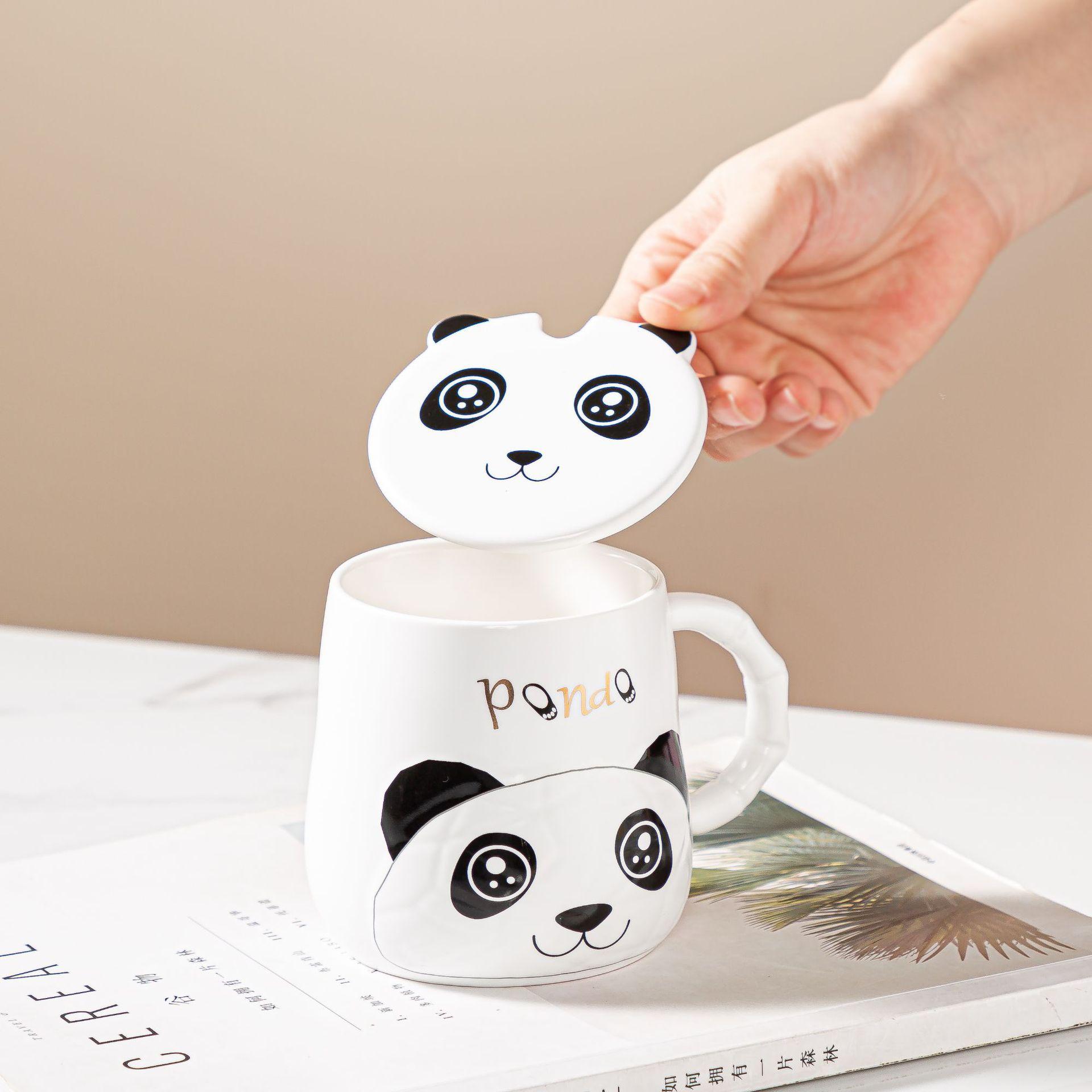 

Creative Cute Panda Ceramic Cup with Lid Girls Mug Large Capacity Mug Office Home Mug 401-500ml