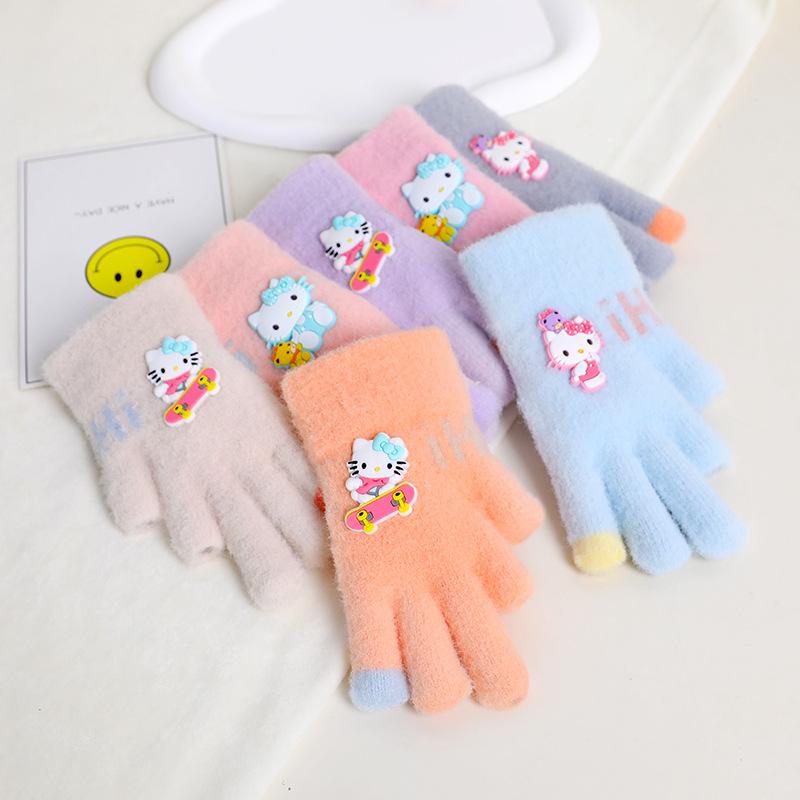 Cute children's five-finger gloves to keep girls warm in winter, babies 2-12 years old, all-finger knitted boys, children, and girls