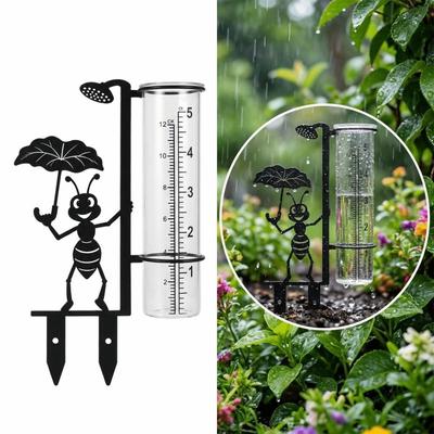 Cartoon Ant Design Garden Rain Gauge Clear Tube Decorative Rain Gauge Rainfall Gauge  Flower Bed