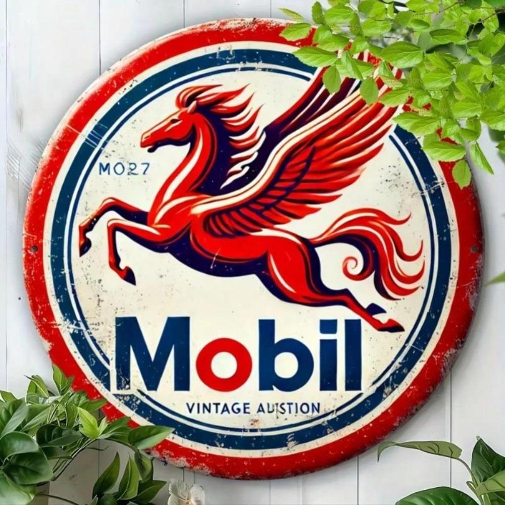 Vintage Mobil Pegasus Metal Tin Sign Retro Wall Decor 8x8 Inch