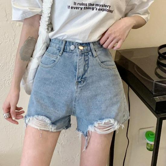 Women's Light Denim Wide-Leg Shorts - European & American Style