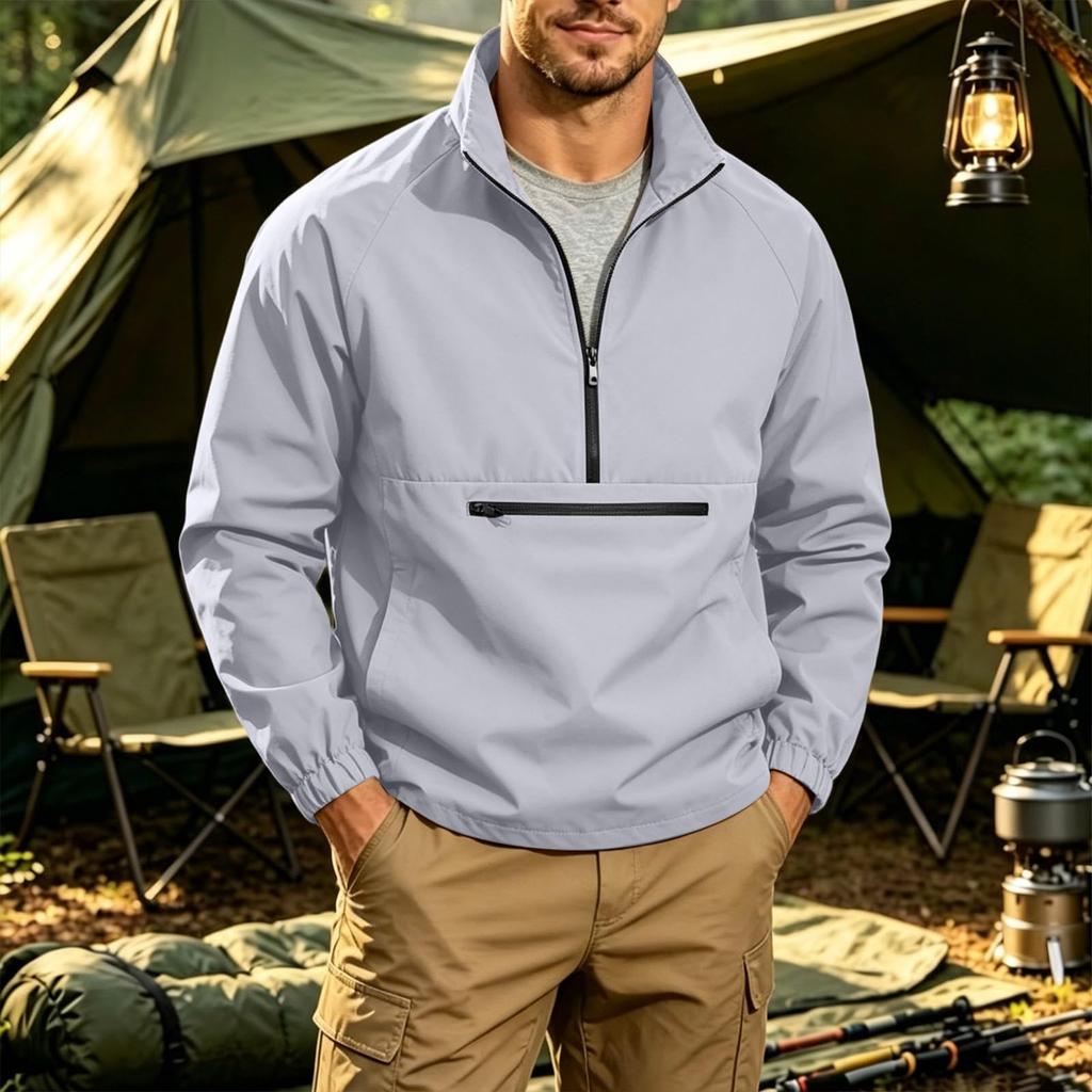 Herren-Farb-Sweatshirt mit langen Ärmeln, Stehkragen und Taschen