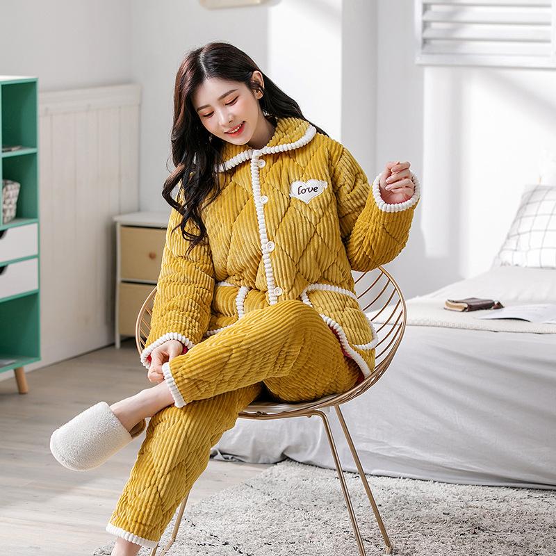 Women's winter pajamas three-layer thickened padded cotton to keep warm and fleece coral fleece padded jacket