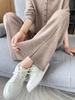 Women's High-Waisted Wide-Leg Knit Pants - Warm, Thick, Casual Floor-Length with Drawstring
