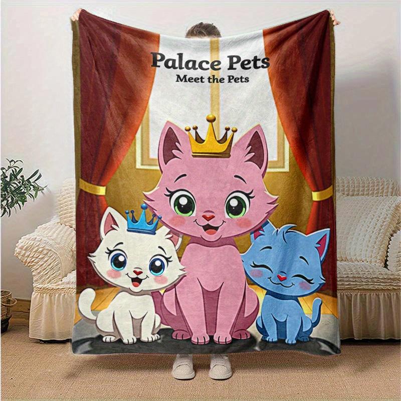 

1pc Cartoon Palace Pets Blanket, Cute Cats Design for Home Decor, Gift Idea, Seasonal Use, Living Room, Travel, Camping, Car Blankets, Beach, Office N 130x150cm