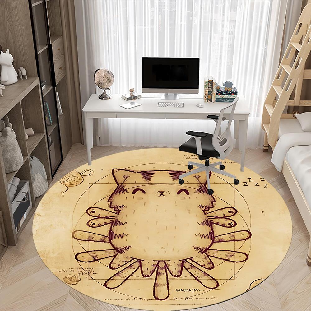 1pc Cute cat Office Round Area Rug, Under Office Chairs Bedroom Living Room Home Decor, Room Deco, Available in Various Sizes
