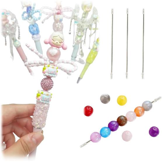 60PCS Beadable Jewelry Pen Rod Extender,Beading DIY Metal Blank Rod,Rustproof Stainless Steel Bead Rod Replacement Bead Pen Rod for Repair Craft 4.61