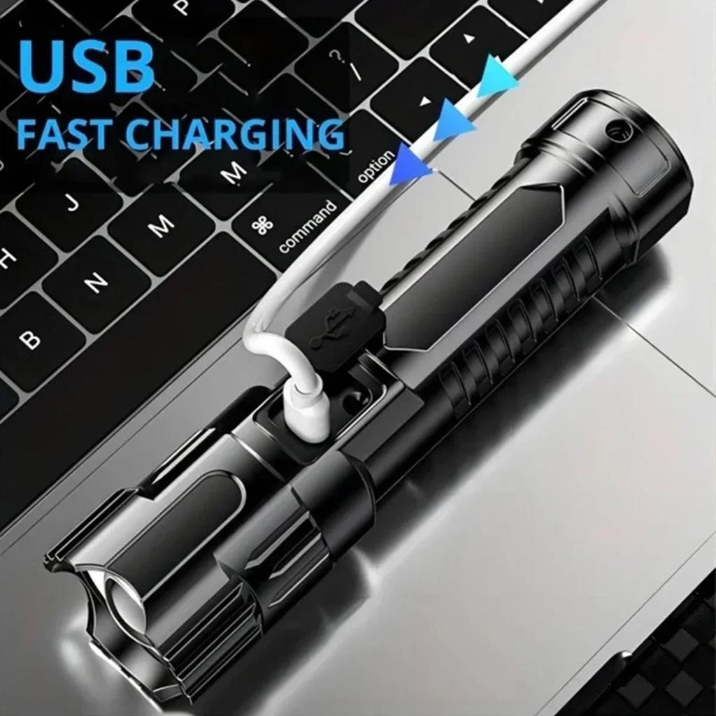 1/2/3Pcs Bright Portable Zoom LED Flashlight Built-in Battery USB-C Rechargeable Emergency Torch Outdoor 3 Lighting Modes