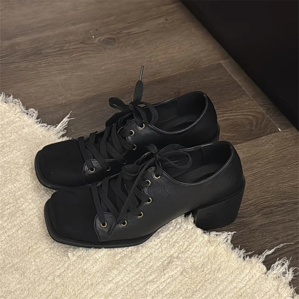 French British Mary Jane small leather shoes with skirt high heels single shoes jk loafers