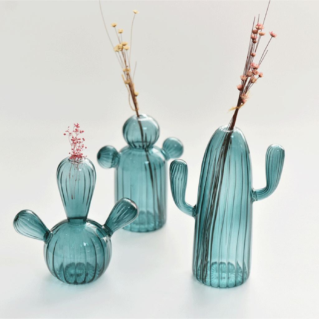 Cactus Shaped Glass Vase for Plant Creative Vase Decorations Home Desktop Ornament Hydroponics Plant Vase Birthday Gift