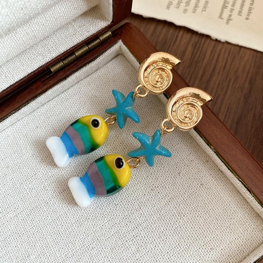Conch Octopus Starfish Colored Glaze Starfish Earrings Personality Star Dangle Earrings Vacation