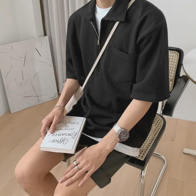Men's Korean Zipper Polo Shirt - Summer Retro Lapel, Loose Fit, Short-Sleeved Trendy T-Shirt