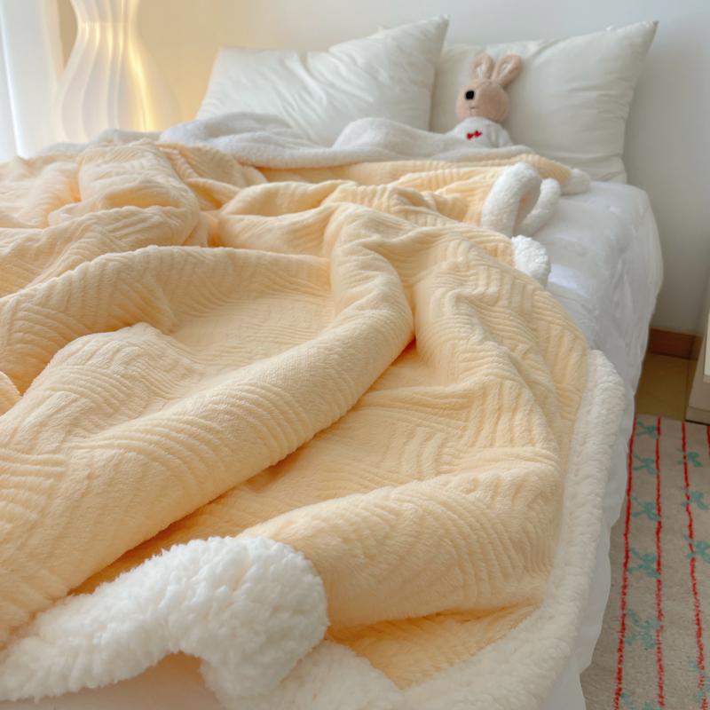 Half Side Jacquard Rabbit Fur Blanket Autumn Winter Thickened Warm Fleece Blankets for Bed Fluffy Soft Plush Sofa Throw Blanket