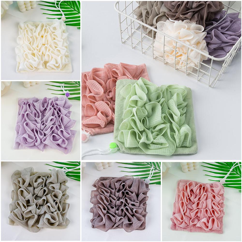 2-In-1 Bath Ball Towel Loofah with Drawstring Closure for Soap Soft Exfoliating Mesh Shower Sponge Skin Care Bathing Tool