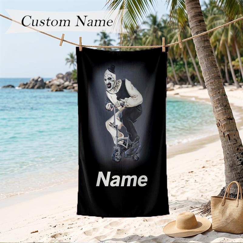 Art the Clown Custom Name Printed Beach Towel Personalized Soft Towel For Swimming Beach Travel