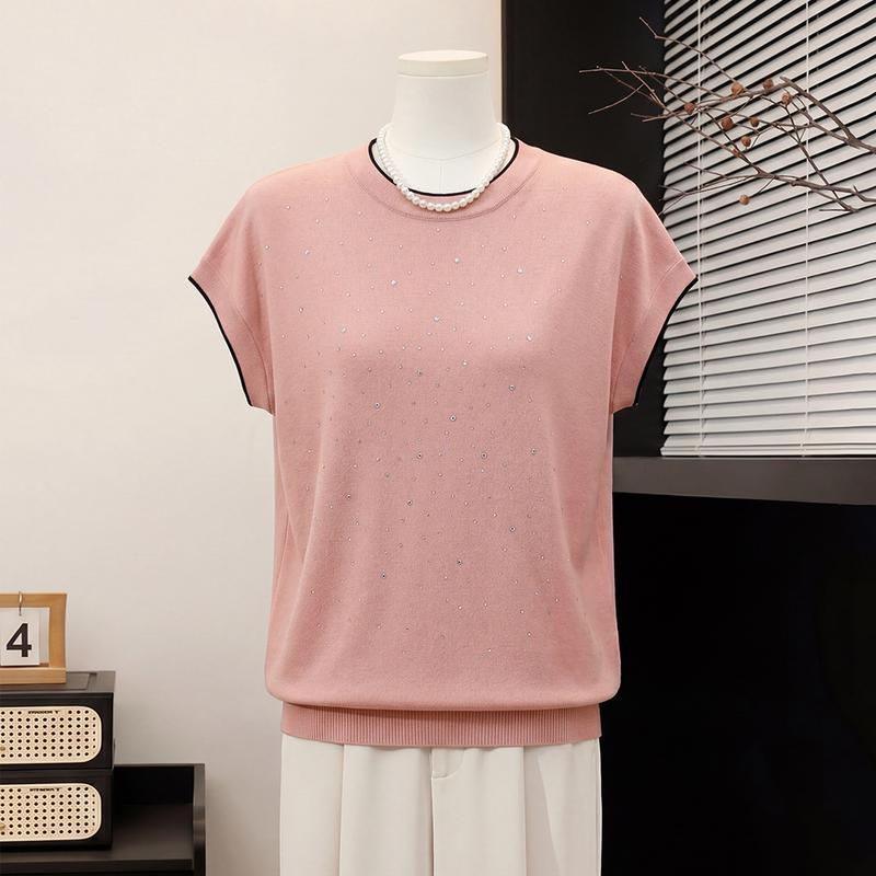 Datang Furen Women s Summer Sequin Knit Short Sleeve Top 3XL