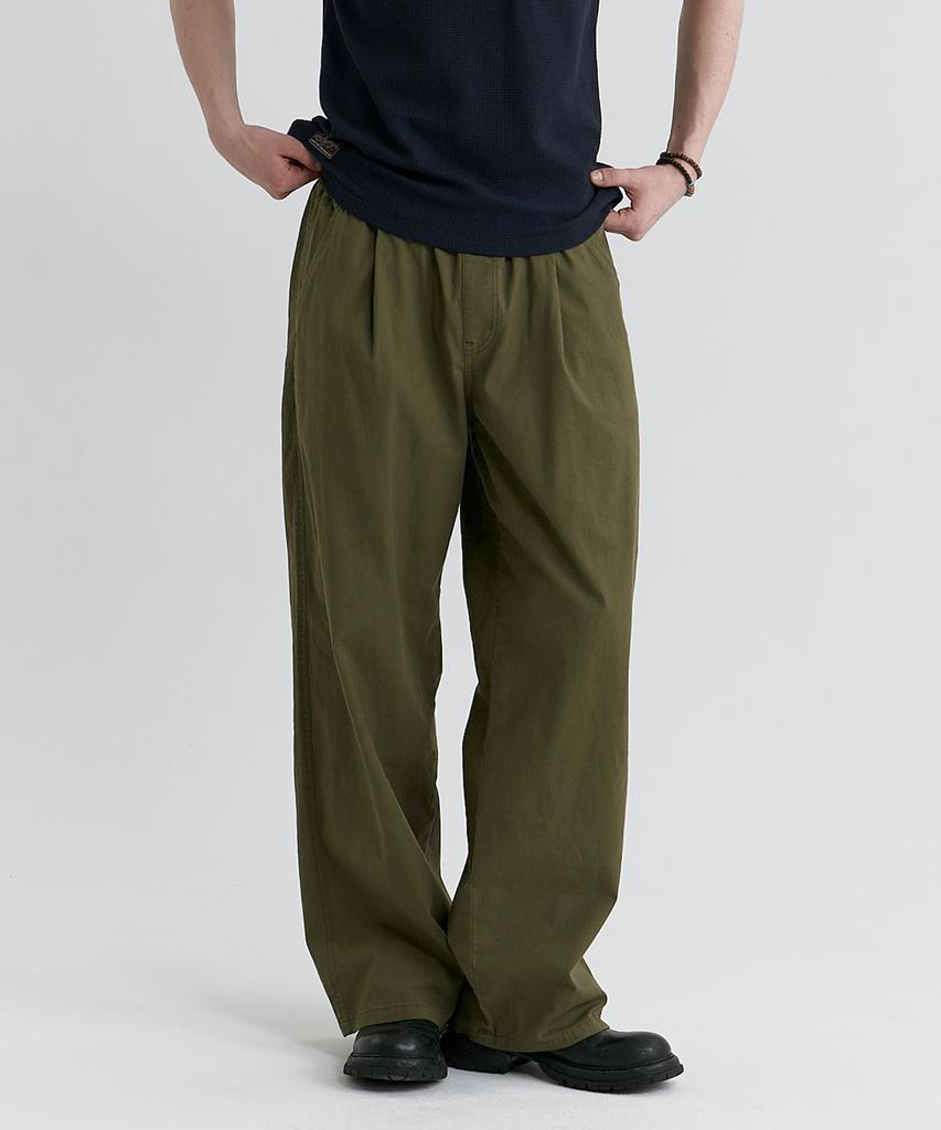 MAGOODGAN Farburn 4419 Linen-Like Wide Fit Khaki Elastic Waist Easy Pants