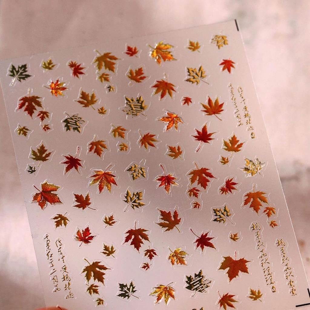 Maple Leaf Nail Stickers 5D Embossed Nail Decals Fall Design Nail Supplies Gold Leaf Stickers for Women Nails Decorations Thanksgiving Day Nails