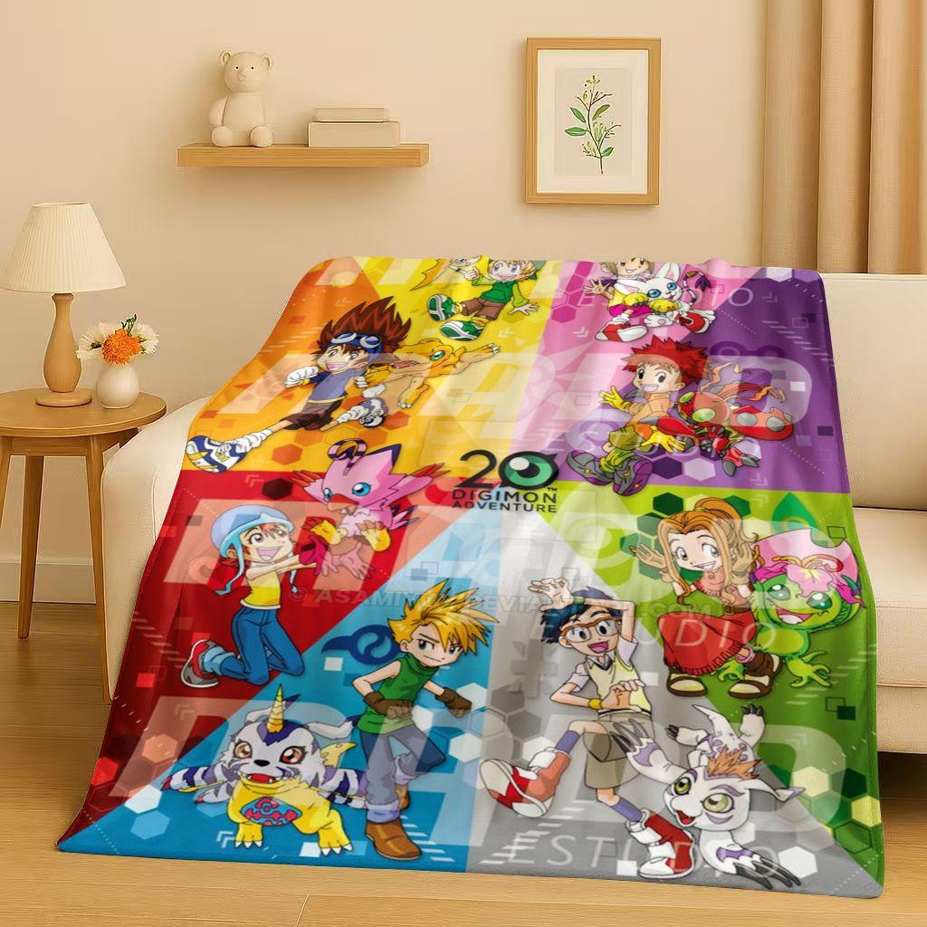 3D Cartoon Digimon Adventure Angemon Flannel Blanket,Soft Warm Plush Throw For Home Bedroom Bed Sofa Cover Picnic Office Kids