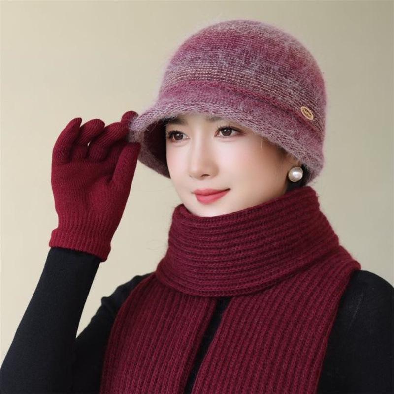 Stylish Velvet-Lined Elderly Bucket Hat for Winter Warmth