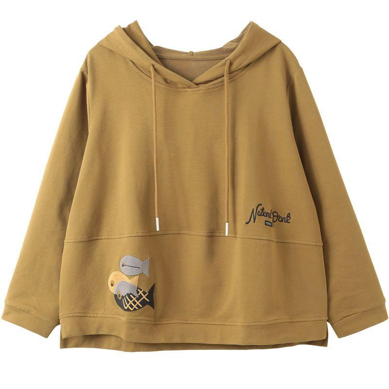 Pure Cotton Long-sleeved Hooded Sweatshirt for Women 2025 New Autumn Korean Cartoon Embroidered Casual Jacket Trendy