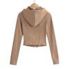 Womens Fitted Hooded Zip-Up Sweatshirt With Ribbed Detail Warm Winter Sportswear