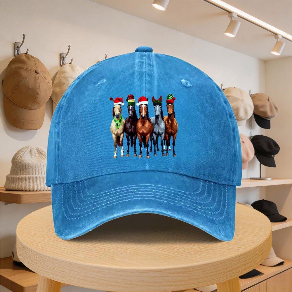 Mens Baseball Cap Christmas Style Horse Pattern Fashionable Casual Hat Adjustable for Spring and Autumn Outings Travel B