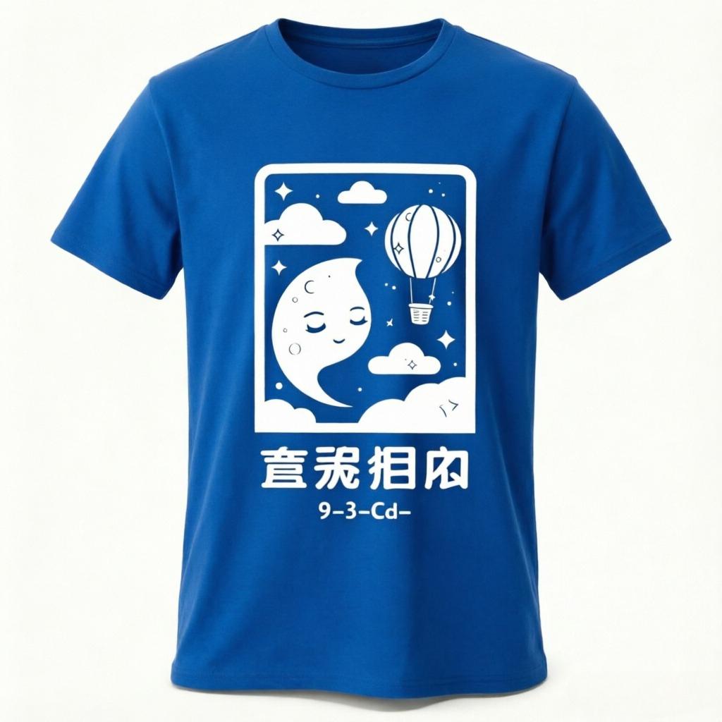 Minimalist Night Sky Moon Balloon Print TShirt Cotton Breathable Unisex Blue Loose Fit Casual Top