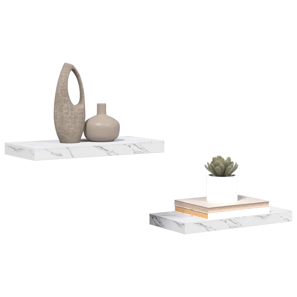 Wandregal Set 2 Stück Weißer Marmor 50 x 23,5 x 4 cm Spanplatte