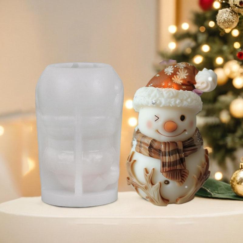 Scarf Snowman Candle Silicone Mold Cute Antlers Snowman Resin Silicone Mould Christmas Decor Hat Snowman Cake Chocolate Molds