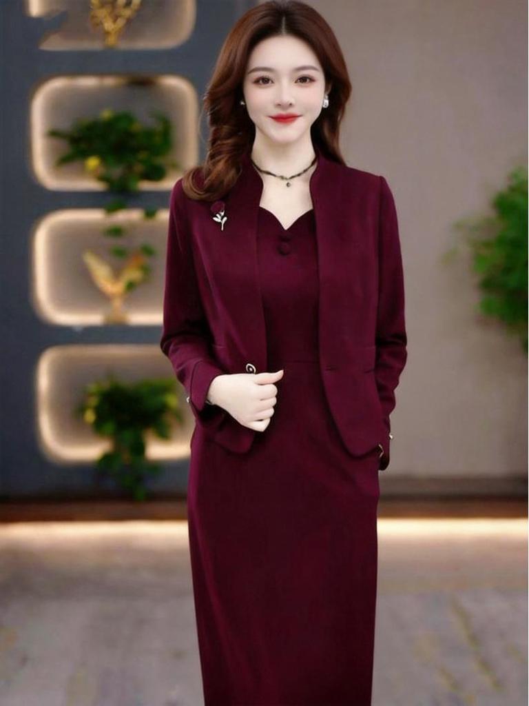Elegant Spring 2026 Mid-Length Two-Piece Dress for Mature Women