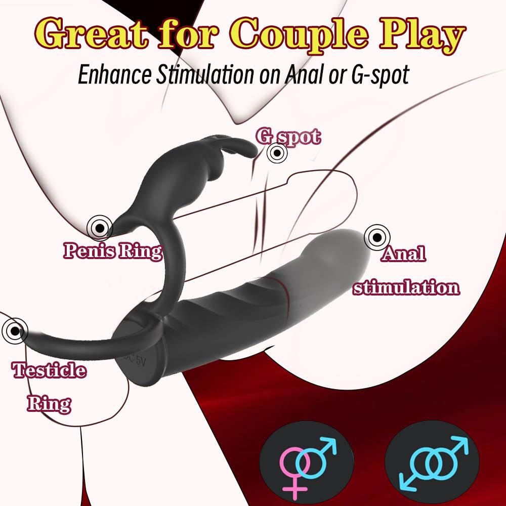Strap On Penis Butt Plug Anal Sex Toys with Vibrating Cock Ring Vibrating Penis Sleeve Male Dildo Vibrators Clitoral Adult Toy