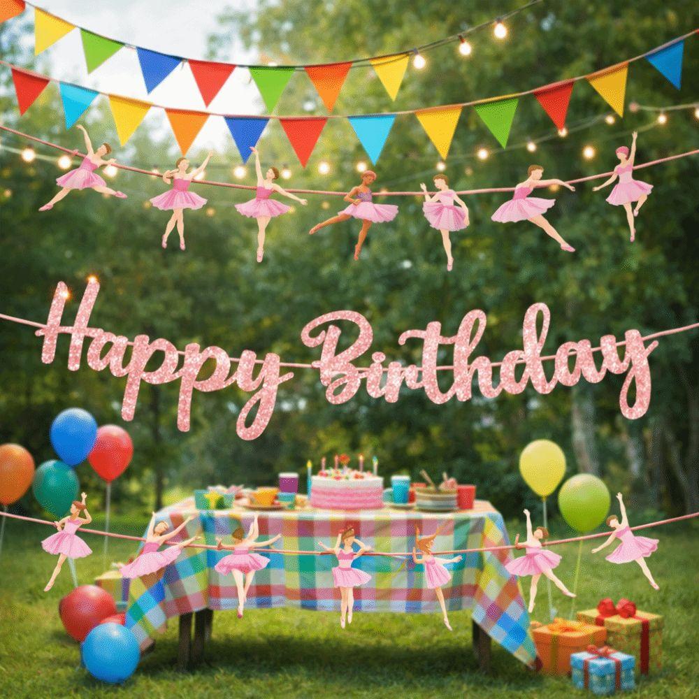 Paper Material Ballet Birthday Banner Pink Color Ballet Theme Set  Birthday Party