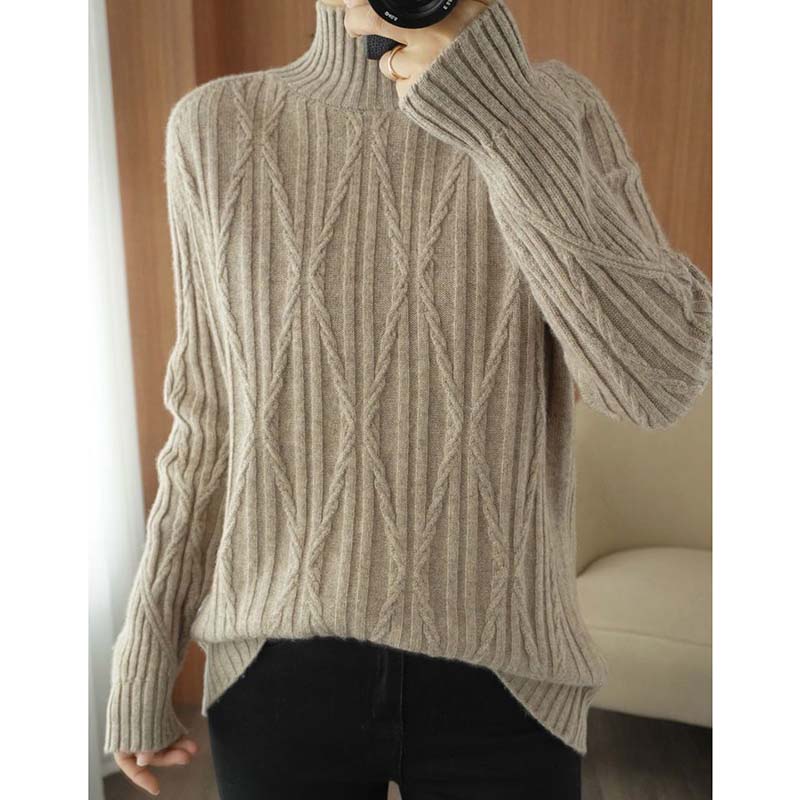 

Свитер с полувысоким воротом и перекрученной вязкой, однотонный, модный, ленивый, универсальный, для улицы, свитер с длинными рукавами 3XL