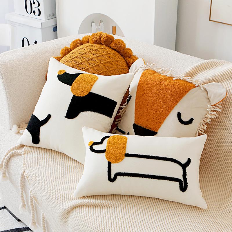 Jmg Clothing Unisex Original Design Embroidered Cushion Pillow Cover Modern Simple Dog Pillowcase Ins Animal Cute Sofa Decor Pillow Cushion Cover