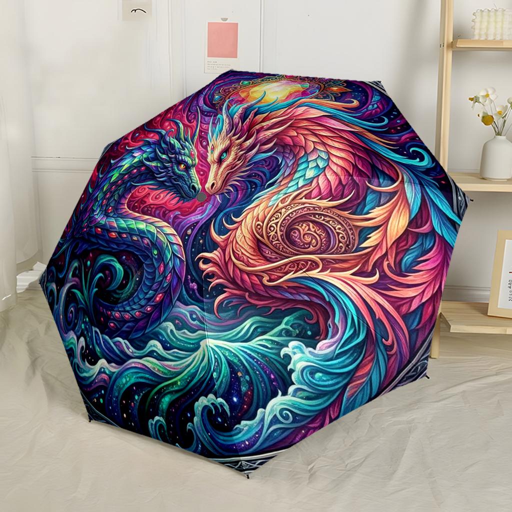 Yin-yang Dragons Harmony Outdoor Automatic Umbrella Retractable Design with 8-Rib Durability Compact Design Durable Everyday Carry Umbrella