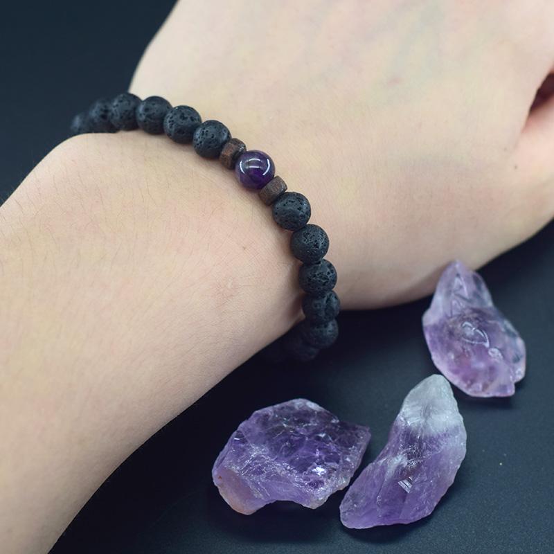 8mm Sort Vulkanisk Perle Armbånd Mænd Naturlig Ametyst Krystal Armbånd til Kvinder Kropsrensende Ægte Ametyst Naturlig Pulsera
