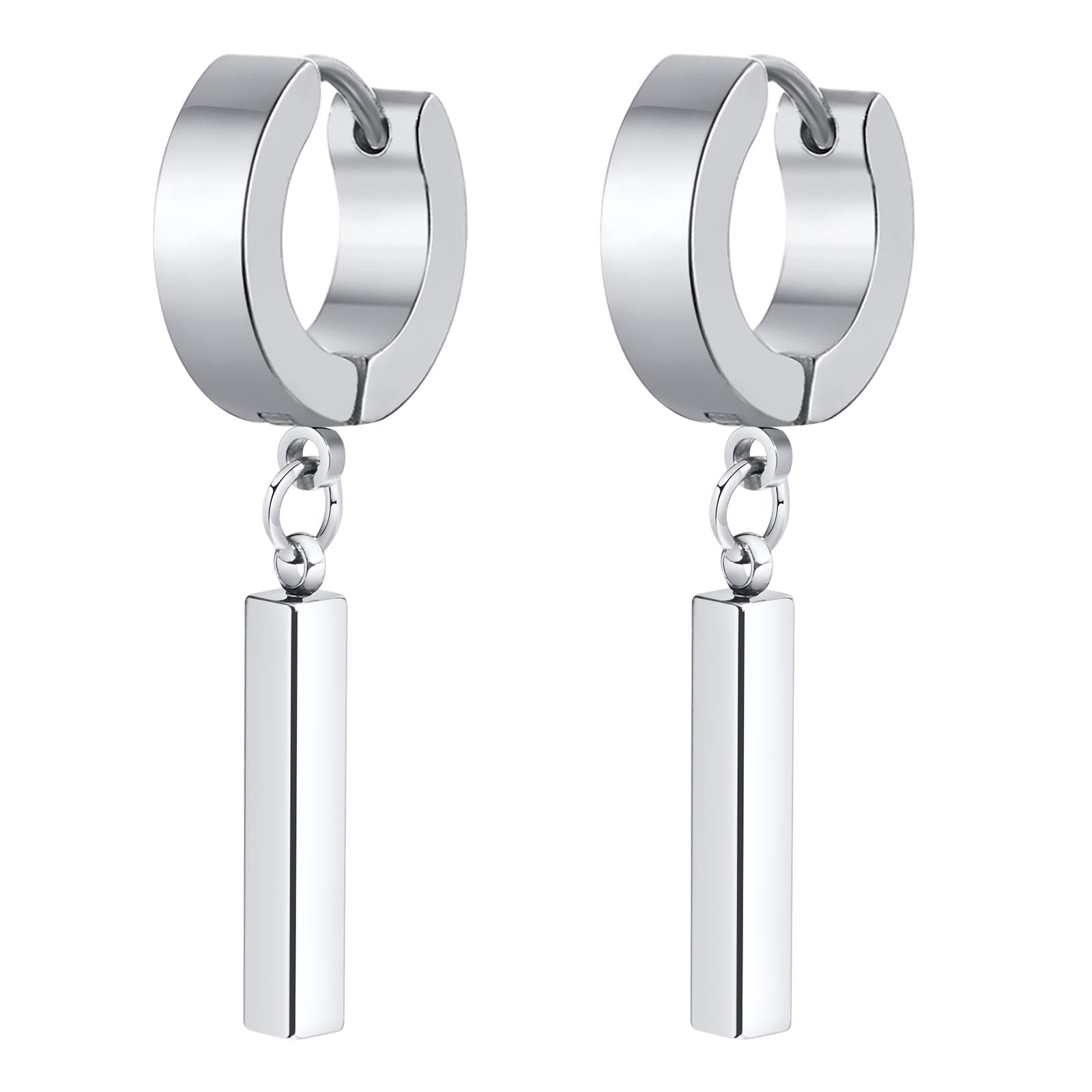Men s Cool Punk Statement Geometric Bar Hoop Huggie Earrings Gifts Jewelry, Waterproof Stainless Steel Piercing Ear Accessory