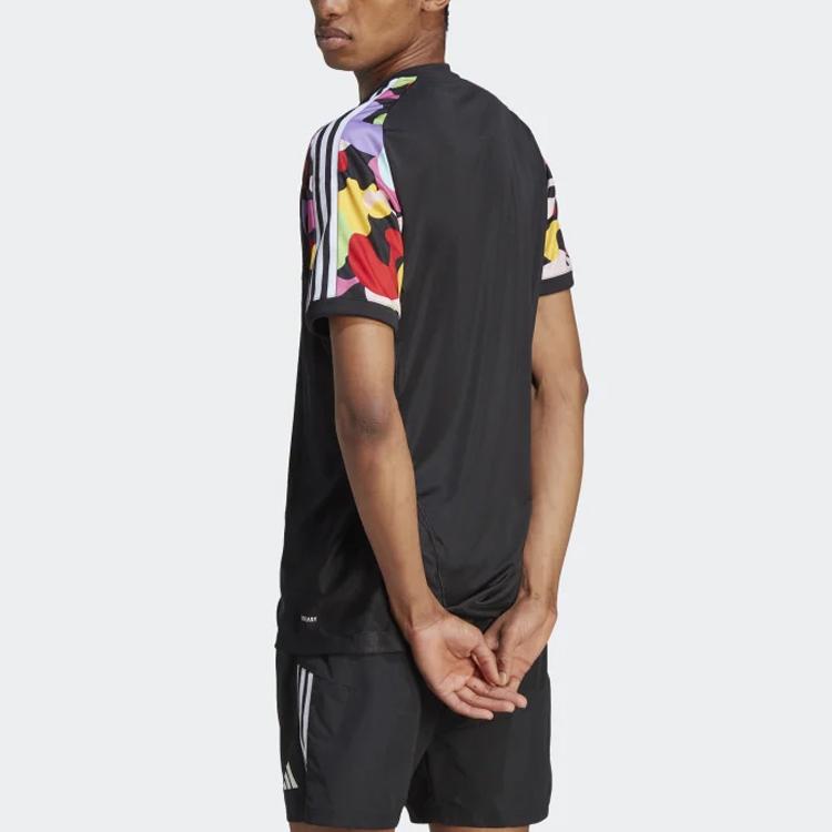 Adidas Pride Pre-Match Jersey Camouflage Print Color Block V-Neck Short Sleeve Soccer Shirt Men Tops Black HY5898
