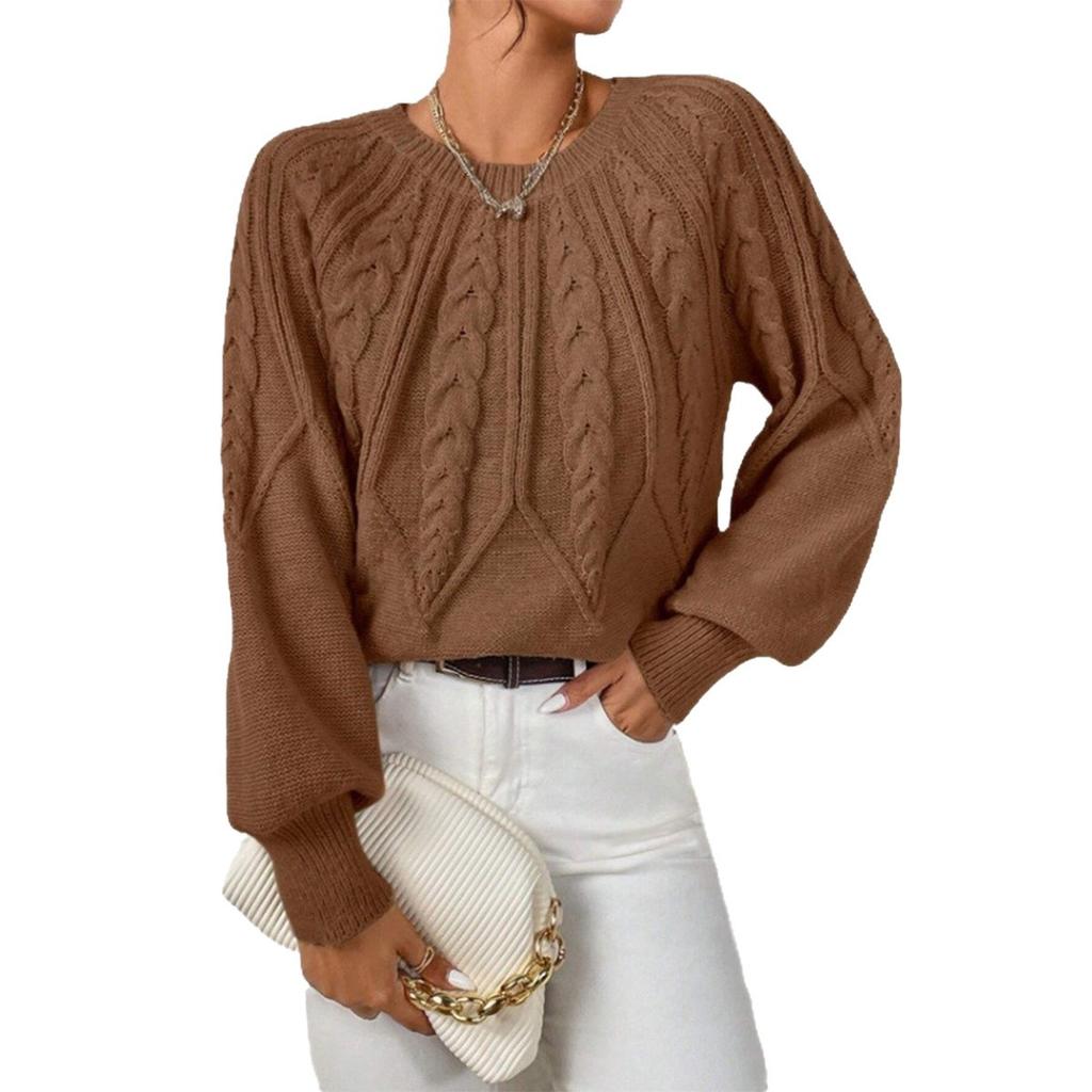 Fashion Crew Neck Women Knit Twist Sweater Pullover Cable O-Neck Knitted Tops Long Sleeve Casual Solid Color Sweaters Casual Short Blouse