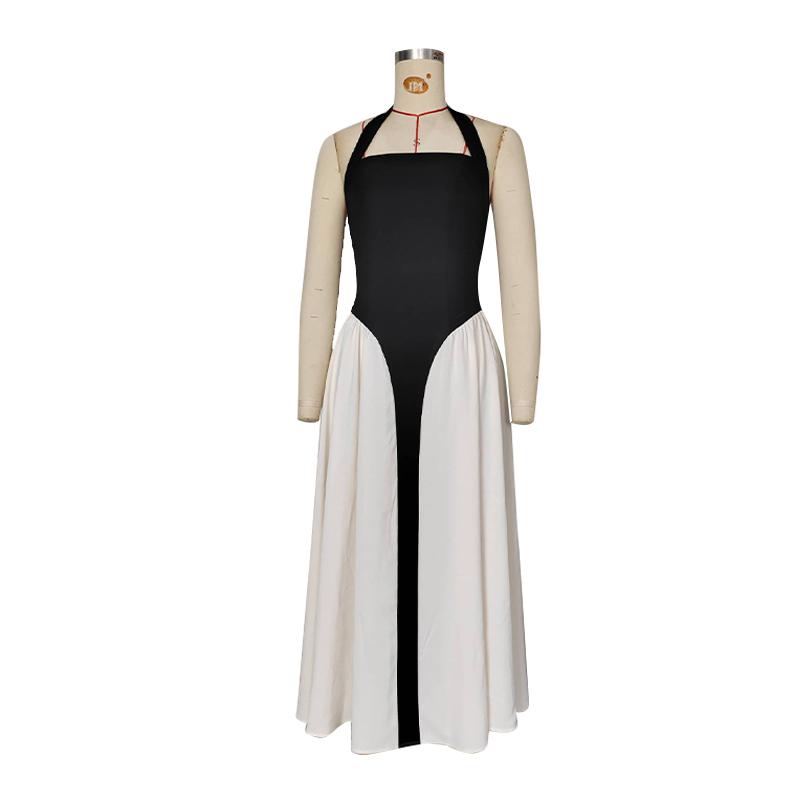 Women's Black and White Spliced Hanging Neck Backless Long Dresses U-neck Daily Casual Versatile Style Summer New Women's Contrasting Dresses