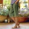 Women's Fashion Solid Color Loose Pocket Elastic Waist Cotton Linen Casual Five Pants
