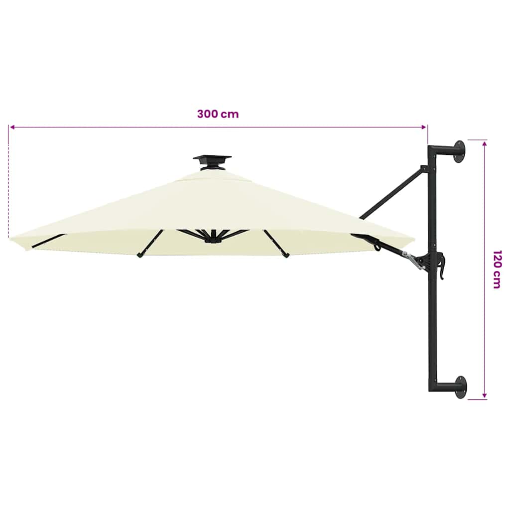 Wall Mounted Parasol with LEDs 300 cm Sand White