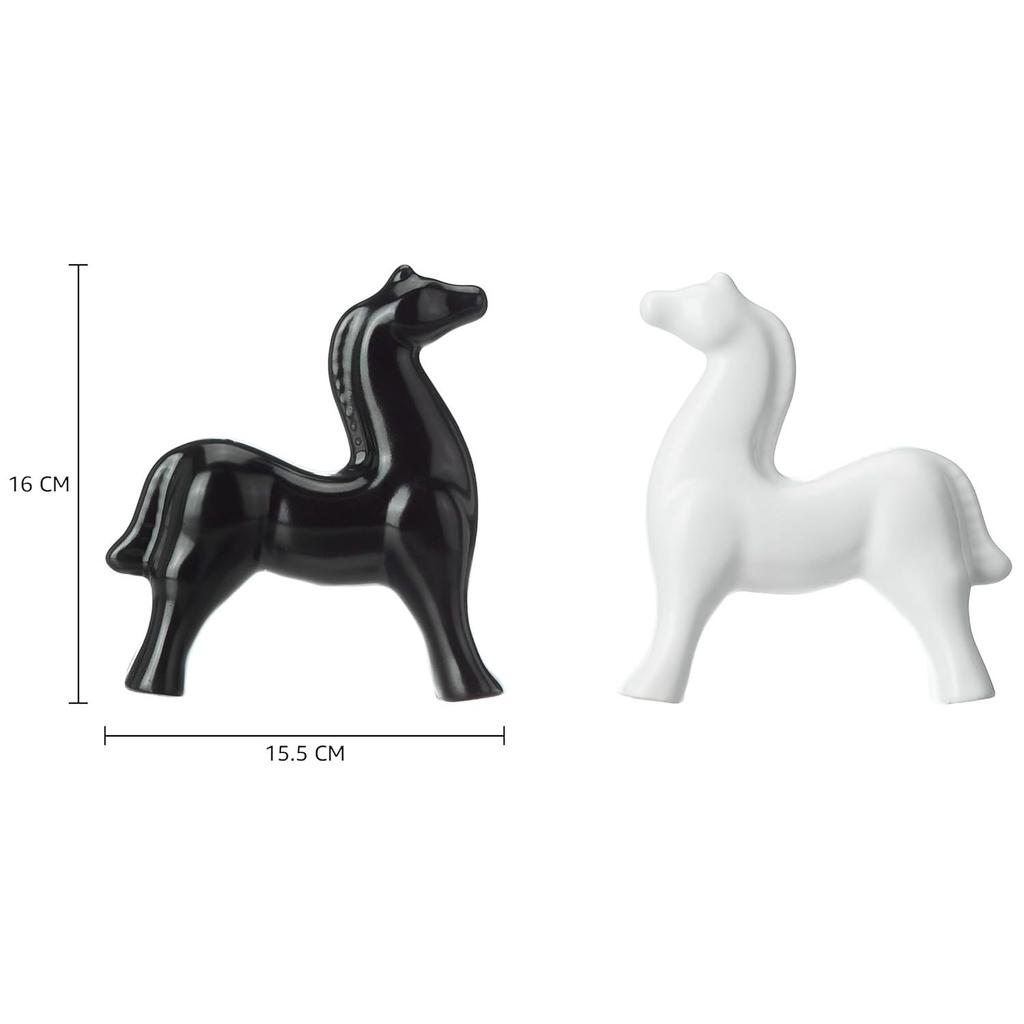 Home Decor White and Black Resin Horse Figurines - (Pack of 2, Black & White)