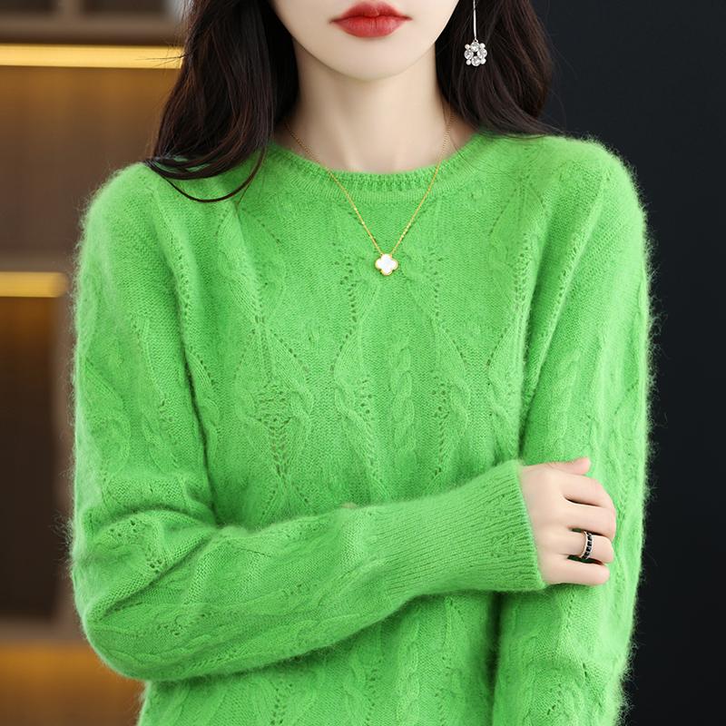 Mink Cashmere Sweater Women's O-neck Pullover Loose Knitted Underlay Autumn/Winter Long Sleeve Fashion Cashmere Top