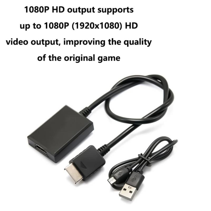 Video Converter for HDTV Monitors Portable Adapter Gaming Adapter Cable 5V Input with USB Cable Black
